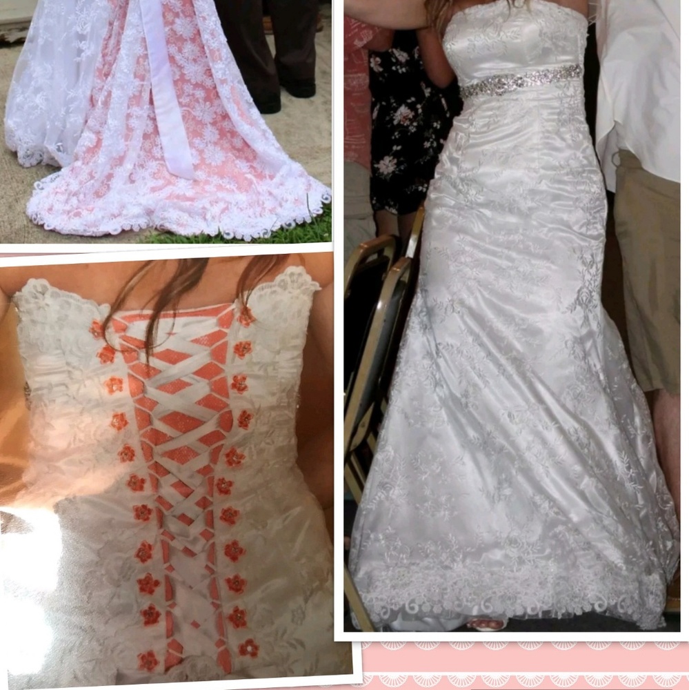 Small white/coral corset wedding dress